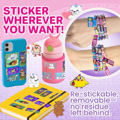 Sticker Bracelet Kit with Collection Book, 240 Mini Stickers Set, Wearable & Shareable Sticker Rolls, Kids Beading Set for Bracelet & Necklace Making, 1000+ Designs (6X Drop) in Saudi Arabia