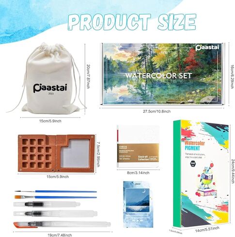 𝐏𝐀𝐀𝐒𝐓𝐀𝐈 Mini Watercolor Paint Set—24-color portable watercolor kit containing paints, brushes, a sketchbook, and instructions, making it a unique and creative gift for art enthusiasts (15 Grids) (Colorful) in Saudi Arabia