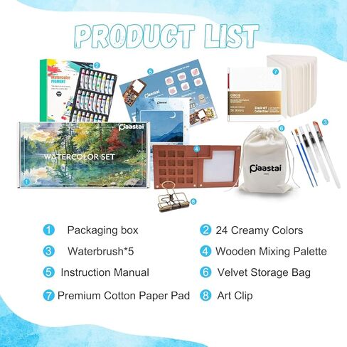 𝐏𝐀𝐀𝐒𝐓𝐀𝐈 Mini Watercolor Paint Set—24-color portable watercolor kit containing paints, brushes, a sketchbook, and instructions, making it a unique and creative gift for art enthusiasts (15 Grids) (Colorful) in Saudi Arabia