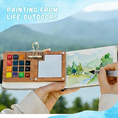 𝐏𝐀𝐀𝐒𝐓𝐀𝐈 Mini Watercolor Paint Set—24-color portable watercolor kit containing paints, brushes, a sketchbook, and instructions, making it a unique and creative gift for art enthusiasts (15 Grids) (Colorful) in Saudi Arabia