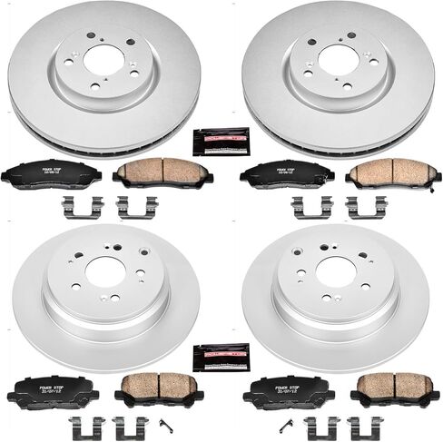طقم فرامل أمامية وخلفية PowerStop لـ Acura MDX 2007-13 |ZDX 2010-13 |Honda Pilot 2009-11 - دوارات قرصية مطلية بالكامل مع استبدال وسادات الفرامل السيراميكية Z17، CRK5369 in Kuwait