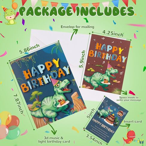 CUISH Dinosaur Musical 3D Pop-Up Birthday Card with LED Lights & Blowout Candle - Interactive Greeting Card Plays 'Happy Birthday' Song, Birthday Gifts for Adults, Boys and Girls in Saudi Arabia