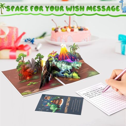 CUISH Dinosaur Musical 3D Pop-Up Birthday Card with LED Lights & Blowout Candle - Interactive Greeting Card Plays 'Happy Birthday' Song, Birthday Gifts for Adults, Boys and Girls in Saudi Arabia