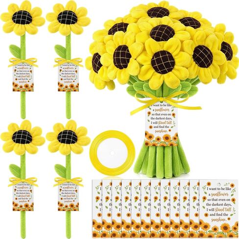 Syhood 12 Pcs Plush Daisy Flower Bouquet Employee Appreciation Gifts for Teacher 12.6 Inch Stuffed Bendable Stems Plush Daisy Flower Decor with Card for Back to School Birthday Party Staff Coworker in Kuwait