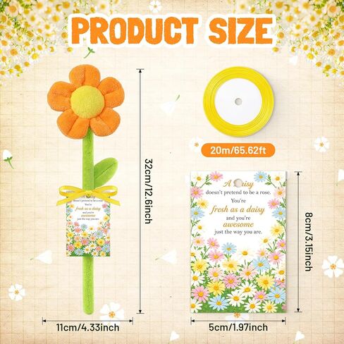 Syhood 12 Pcs Plush Daisy Flower Bouquet Employee Appreciation Gifts for Teacher 12.6 Inch Stuffed Bendable Stems Plush Daisy Flower Decor with Card for Back to School Birthday Party Staff Coworker in Kuwait