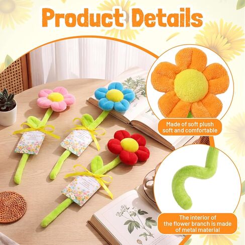 Syhood 12 Pcs Plush Daisy Flower Bouquet Employee Appreciation Gifts for Teacher 12.6 Inch Stuffed Bendable Stems Plush Daisy Flower Decor with Card for Back to School Birthday Party Staff Coworker in Kuwait