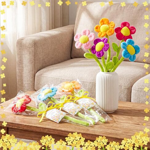 Syhood 12 Pcs Plush Daisy Flower Bouquet Employee Appreciation Gifts for Teacher 12.6 Inch Stuffed Bendable Stems Plush Daisy Flower Decor with Card for Back to School Birthday Party Staff Coworker in Kuwait