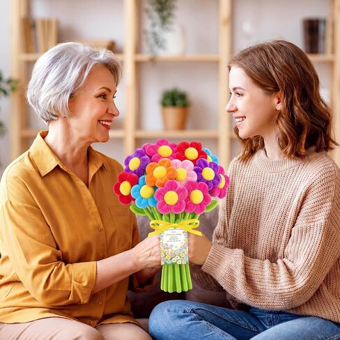 Syhood 12 Pcs Plush Daisy Flower Bouquet Employee Appreciation Gifts for Teacher 12.6 Inch Stuffed Bendable Stems Plush Daisy Flower Decor with Card for Back to School Birthday Party Staff Coworker in Kuwait