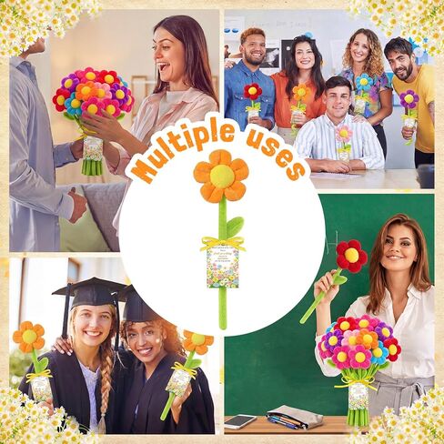 Syhood 12 Pcs Plush Daisy Flower Bouquet Employee Appreciation Gifts for Teacher 12.6 Inch Stuffed Bendable Stems Plush Daisy Flower Decor with Card for Back to School Birthday Party Staff Coworker in Kuwait