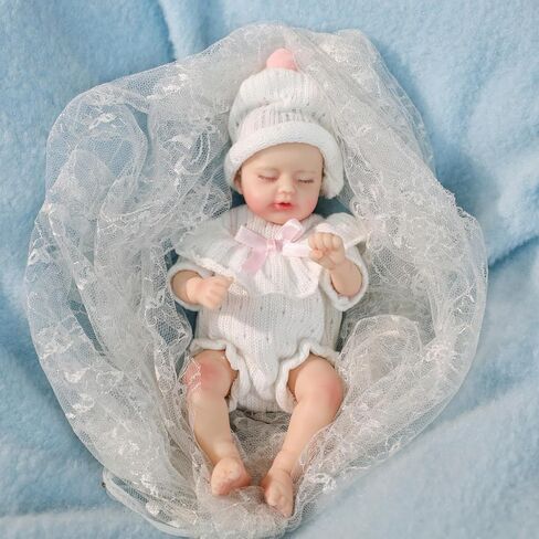 8 inch Silicone Reborn Baby Doll, Soft Touch Realistic Baby with Glued Eyelashes, Full Body Silicone Doll, Stress Relief & Gift Doll in Saudi Arabia