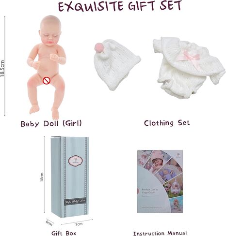 8 inch Silicone Reborn Baby Doll, Soft Touch Realistic Baby with Glued Eyelashes, Full Body Silicone Doll, Stress Relief & Gift Doll in Saudi Arabia