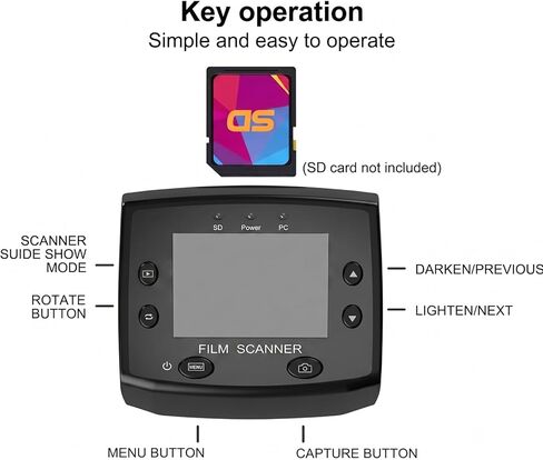 35mm Film & Slide Scanner with 2.4" LCD Screen, Converts 135 Negatives & Slides to Digital JPEG, Quick Slide Mount Feeder & USB Transfer in Kuwait