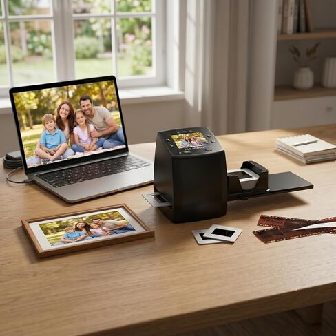 35mm Film & Slide Scanner with 2.4" LCD Screen, Converts 135 Negatives & Slides to Digital JPEG, Quick Slide Mount Feeder & USB Transfer in Kuwait