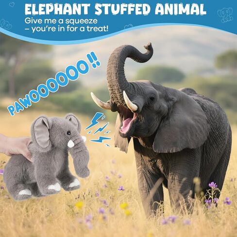 Elephant Plush Stuffed Animal with Multiple Realistic Sounds – Soft Cuddly Toy for Kids & Adults – Fun Gift for Baby Shower, Birthday, Christmas in Saudi Arabia