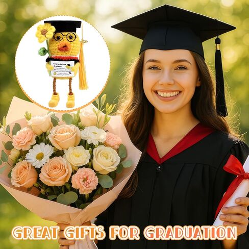 Graduation Gifts Class of 2026, Positive Crochet Ducks with Grad Cap, Emotional Cheer Support Knitted Animals Long Leg Duck Toy Cute Handmade Inspirational Duck High School College Present in Kuwait
