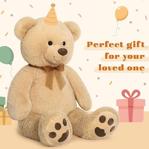 Tezituor Big Teddy Bear Stuffed Animal 39inch - Classic Large Teddy Bear - Brown Large Stuffed Bear Plush Toys for Kid Christmas Birthday - Gift for Girlfriend in Saudi Arabia