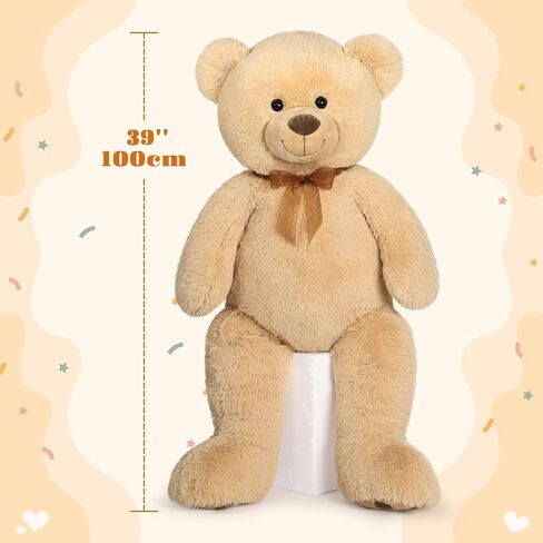 Tezituor Big Teddy Bear Stuffed Animal 39inch - Classic Large Teddy Bear - Brown Large Stuffed Bear Plush Toys for Kid Christmas Birthday - Gift for Girlfriend in Saudi Arabia