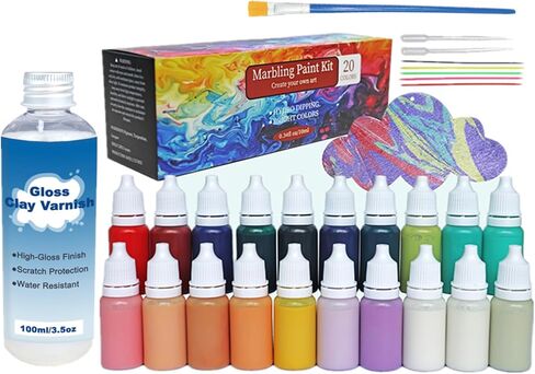 JAJADO 29PCS Water Marbling Painting Kit with High Gloss Air Dry Clay Glaze, Watercolor Paint Set for Craft, Acrylic Pouring Paint Perfect for Birthday, Easter, Halloween, Christmas, New Year Gifts in Kuwait