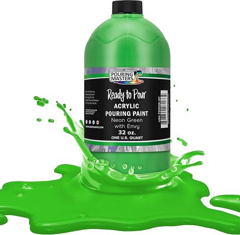 Pouring Masters Neon Green with Envy Ready to Pour Acrylic Pouring Paint - Premium 32-Ounce Pre-Mixed Fluid Acrylic Paint - Fluid Art Supplies for Canvas, Wood, Paper, Tile & Rocks in Kuwait