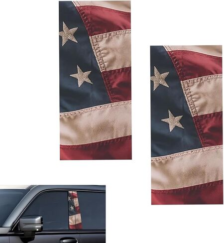 2 PCS Car B Pillar Stickers, Aged American Flag Window Decal 9.4" x 18" Self-Adhesive Protective Film, Universal for Car Door Window Pillar Decoration (Black) in Saudi Arabia
