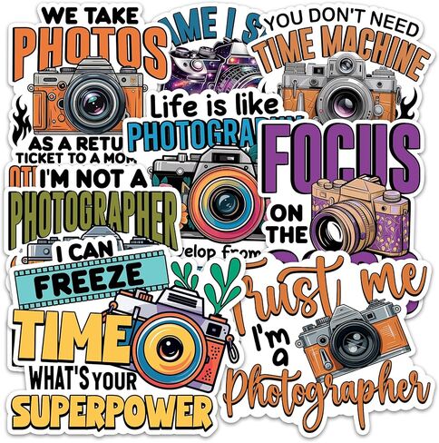 Photographer Sticker 8 Pcs (Large Size) Vinyl Stickers Laptop Waterproof Decal for Car Bumper Photographing Camera Stickers Notebook Luggage Window Birthday Decorations - Size 4 Inches in Saudi Arabia
