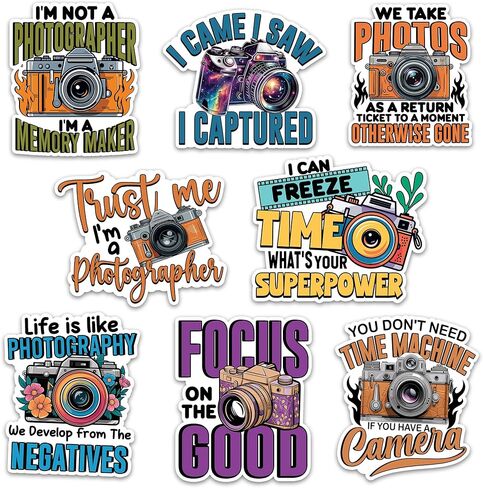 Photographer Sticker 8 Pcs (Large Size) Vinyl Stickers Laptop Waterproof Decal for Car Bumper Photographing Camera Stickers Notebook Luggage Window Birthday Decorations - Size 4 Inches in Saudi Arabia