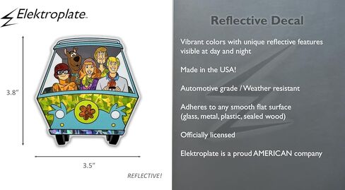 Elektroplate Officially Licensed Scooby-Doo Gang Mystery Machine Reflective Decal (3.5" x 3.8") | Premium Auto-grade All Weather Vinyl Sticker for Car, Water Bottle, Tablet, Phone & more | Made in USA in Kuwait