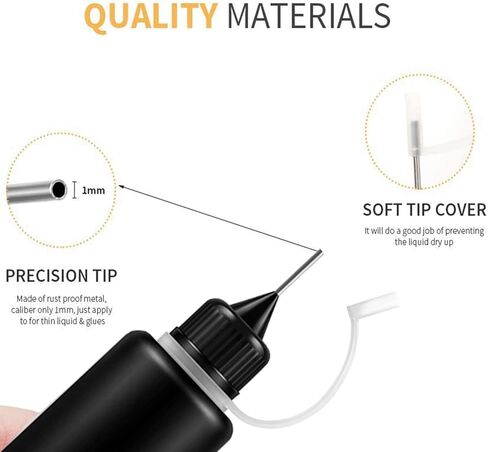 1 Ounce Black Needle Tip Glue Bottle, Tip Applicator Bottle with 2 Funnel, for Glue,Liquid,Oil, DIY Crafts Etc, 6 Pcs. in Saudi Arabia