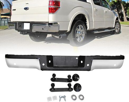 2009-2014 F-150 Rear Bumper,Chrome Steel Rear Step Bumper Assembly Compatible with 2009 2010 2011 2012 2013 2014 Ford F150 F-150 Styleside with Parking Assist Sensor Holes,FO1103166 in Kuwait