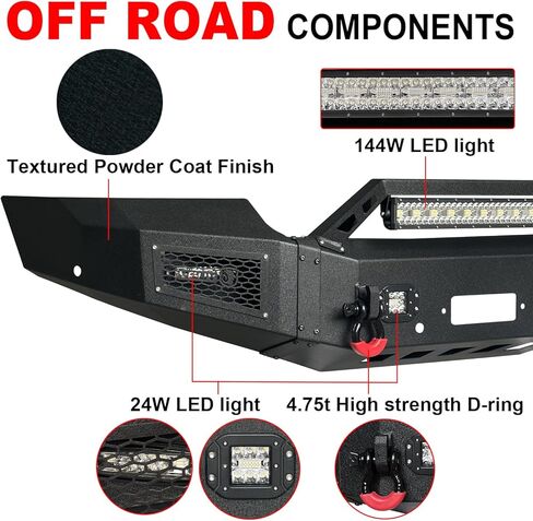 Front and Rear Bumper Upgraded Texture Black Compatible with 2007-2013 GMC Sierra 1500 w/Winch Plate & Sensor Mounting Hole & D-Ring & LED Aluminum Lights in Saudi Arabia