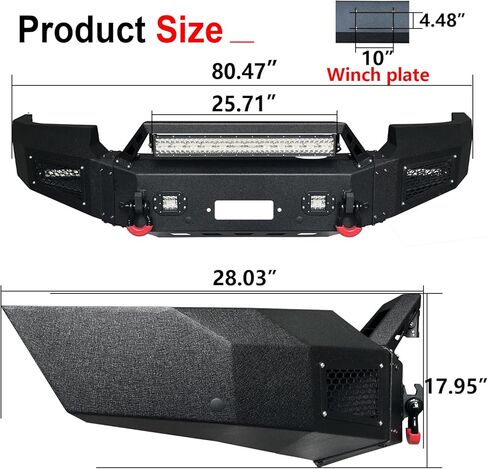 Front and Rear Bumper Upgraded Texture Black Compatible with 2007-2013 GMC Sierra 1500 w/Winch Plate & Sensor Mounting Hole & D-Ring & LED Aluminum Lights in Saudi Arabia