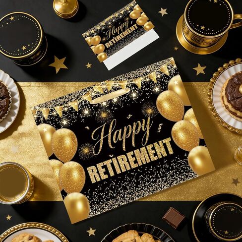 YXYASR Black Gold Happy Retirement Gift Bag Set with Tissue Paper and Card, Envelope - Large Retirement Gift Bags for Men, Women, Boss, Coworker - Elegant Farewell Party Supplies in Kuwait