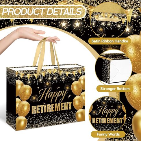 YXYASR Black Gold Happy Retirement Gift Bag Set with Tissue Paper and Card, Envelope - Large Retirement Gift Bags for Men, Women, Boss, Coworker - Elegant Farewell Party Supplies in Kuwait