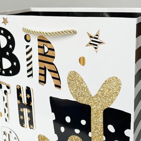 Party Funny Black and Gold Birthday Gift Bags with Gold Tissue Paper, 2 Pack 13" Medium Paper Gift Bag Set with Handles for Women, Happy Birthday Present Bags in Kuwait