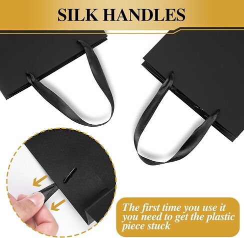 PASEOTA 4 Pack Black Gift Bags with Handles and Tissue Paper, 10" x 8" x 5" Small Black Paper Bags for Men Women Birthday Party Wedding Baby Shower Father's Day (BK-S, 4 Pcs) in Kuwait