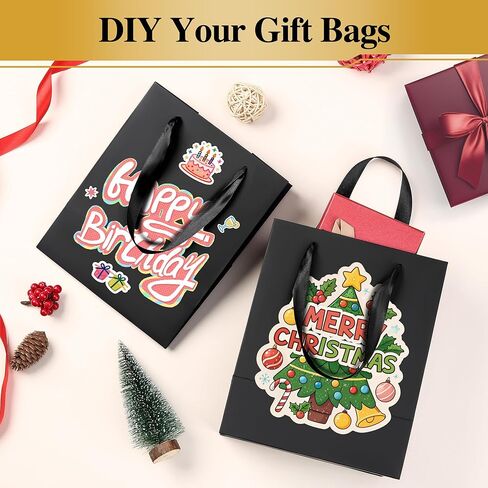 PASEOTA 4 Pack Black Gift Bags with Handles and Tissue Paper, 10" x 8" x 5" Small Black Paper Bags for Men Women Birthday Party Wedding Baby Shower Father's Day (BK-S, 4 Pcs) in Kuwait