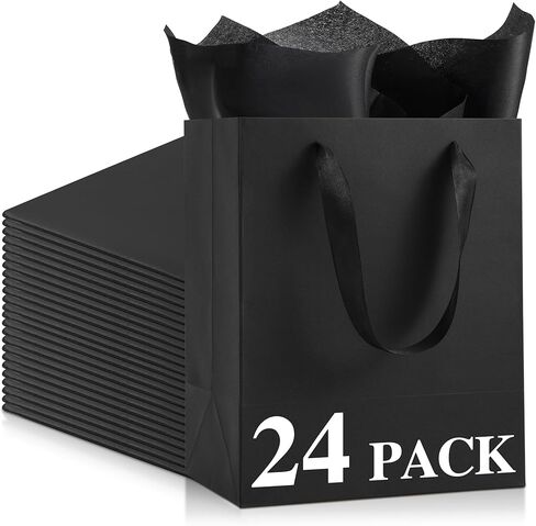 PASEOTA 4 Pack Black Gift Bags with Handles and Tissue Paper, 10" x 8" x 5" Small Black Paper Bags for Men Women Birthday Party Wedding Baby Shower Father's Day (BK-S, 4 Pcs) in Kuwait