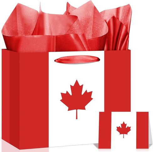 Canada CA Flag Gift Bag with Card & Wrapping Paper,Maple Leaf Gift Bag for Canadian Theme Party Decorations,National Day of Canada,Canada Day,Fiesta Carnival,Birthday Souvenirs Goodie Treat Bag in Saudi Arabia