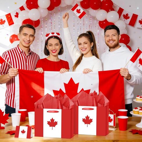 Canada CA Flag Gift Bag with Card & Wrapping Paper,Maple Leaf Gift Bag for Canadian Theme Party Decorations,National Day of Canada,Canada Day,Fiesta Carnival,Birthday Souvenirs Goodie Treat Bag in Saudi Arabia