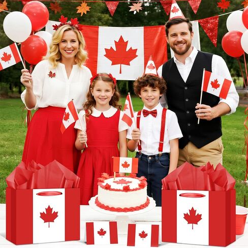 Canada CA Flag Gift Bag with Card & Wrapping Paper,Maple Leaf Gift Bag for Canadian Theme Party Decorations,National Day of Canada,Canada Day,Fiesta Carnival,Birthday Souvenirs Goodie Treat Bag in Saudi Arabia