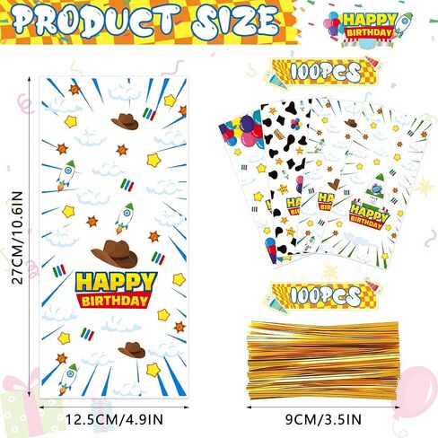 CHENRINDECO 100Pcs Cartoon Story Clear Treat Bags Blue Sky White Clouds Rocket Design Goodie Bags for Birthday Party Cartoon Theme Party Favor Supplies in Saudi Arabia