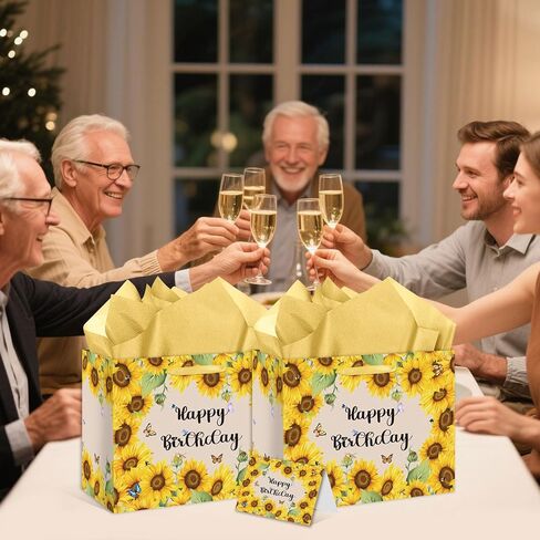 HSKMAKE Sunflower Birthday Gift Bag Yellow Sunflower Paper Bag with Card Yellow Tissue Paper Sunflower Wrapping Paper Bag for Women Girls Christmas Wedding Birthday Party Supplies in Saudi Arabia