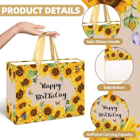 HSKMAKE Sunflower Birthday Gift Bag Yellow Sunflower Paper Bag with Card Yellow Tissue Paper Sunflower Wrapping Paper Bag for Women Girls Christmas Wedding Birthday Party Supplies in Saudi Arabia