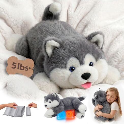 Mewaii Weighted Stuffed Animals with Microwavable Heating Pad - 5 lbs Adjustable, Heatable & Coolable Dog Stuffed Animal for Realistic Hug, Removable Inner Pad, Plush Gifts for Adults & Kids(23 Inch) in Saudi Arabia