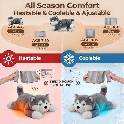 Mewaii Weighted Stuffed Animals with Microwavable Heating Pad - 5 lbs Adjustable, Heatable & Coolable Dog Stuffed Animal for Realistic Hug, Removable Inner Pad, Plush Gifts for Adults & Kids(23 Inch) in Saudi Arabia