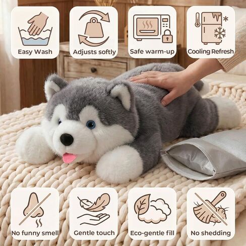 Mewaii Weighted Stuffed Animals with Microwavable Heating Pad - 5 lbs Adjustable, Heatable & Coolable Dog Stuffed Animal for Realistic Hug, Removable Inner Pad, Plush Gifts for Adults & Kids(23 Inch) in Saudi Arabia