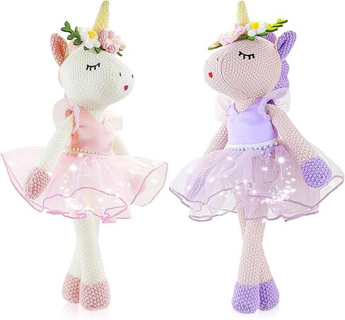 Meooeck 2 Pcs 16 Inch Unicorn Stuffed Animals Plush Ballerina Doll Soft Unicorn Cute Ballerina Toys Ballet Stuffed Animals Toys Decorations Wedding Birthday Gift for Girls, 2 Colors in Kuwait