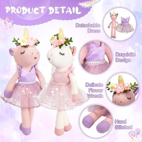 Meooeck 2 Pcs 16 Inch Unicorn Stuffed Animals Plush Ballerina Doll Soft Unicorn Cute Ballerina Toys Ballet Stuffed Animals Toys Decorations Wedding Birthday Gift for Girls, 2 Colors in Kuwait