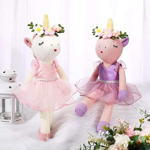 Meooeck 2 Pcs 16 Inch Unicorn Stuffed Animals Plush Ballerina Doll Soft Unicorn Cute Ballerina Toys Ballet Stuffed Animals Toys Decorations Wedding Birthday Gift for Girls, 2 Colors in Kuwait