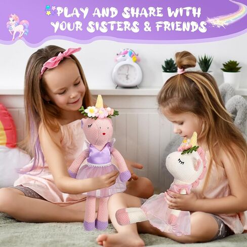 Meooeck 2 Pcs 16 Inch Unicorn Stuffed Animals Plush Ballerina Doll Soft Unicorn Cute Ballerina Toys Ballet Stuffed Animals Toys Decorations Wedding Birthday Gift for Girls, 2 Colors in Kuwait